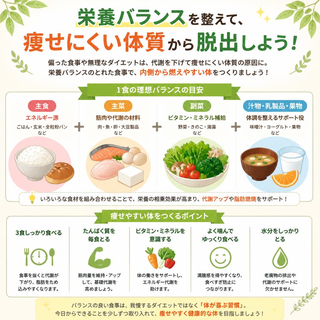 栄養バランスを整えて、痩せにくい体質から脱出しよう！