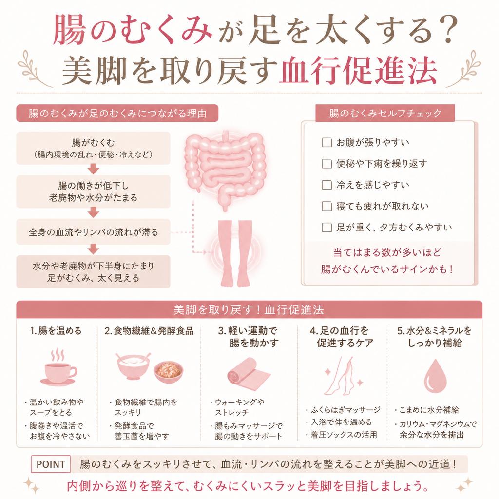 腸のむくみが足を太くする？ 美脚を取り戻す血行促進法