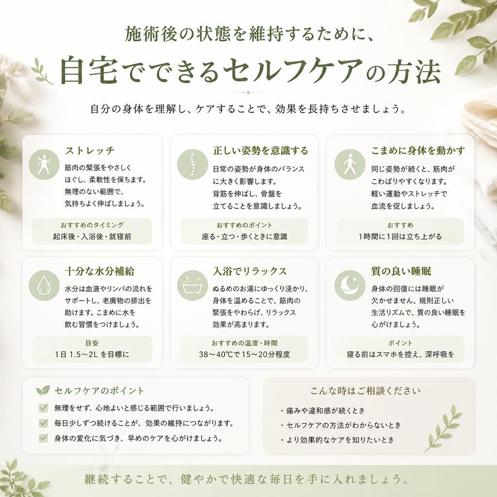 施術後の維持方法とセルフケア