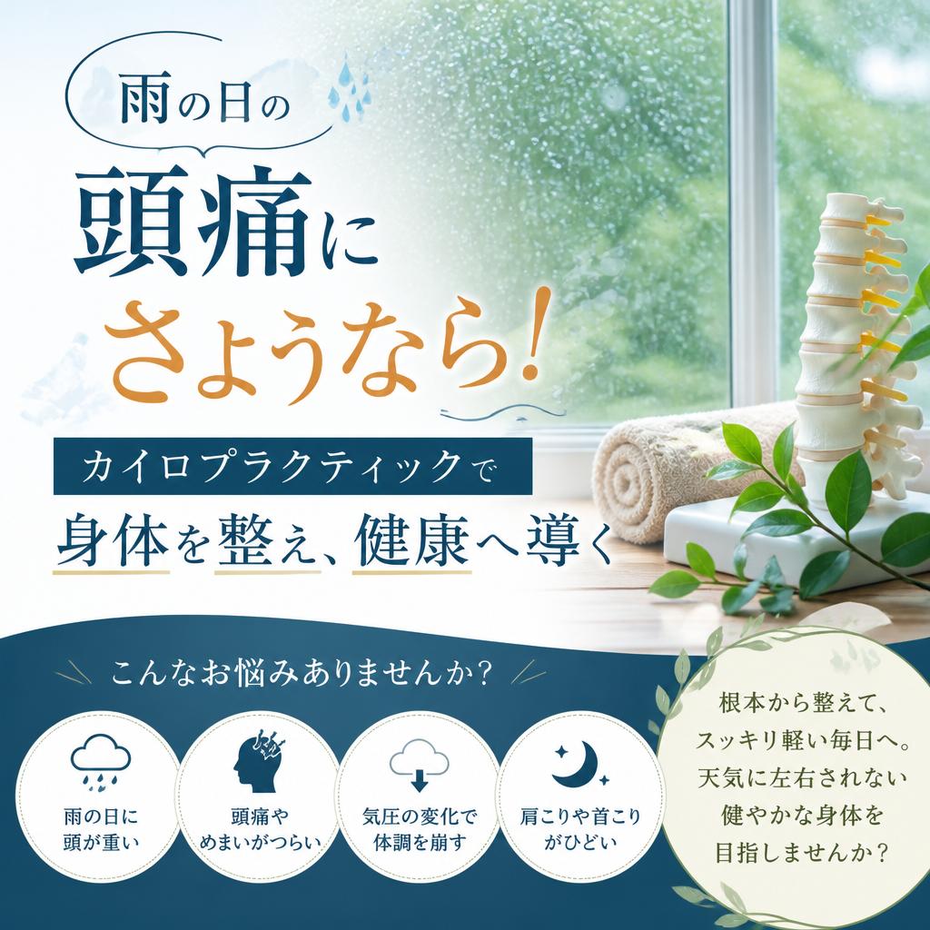 雨の日の頭痛にさようなら！カイロプラクティックで身体を整え、健康へ導く