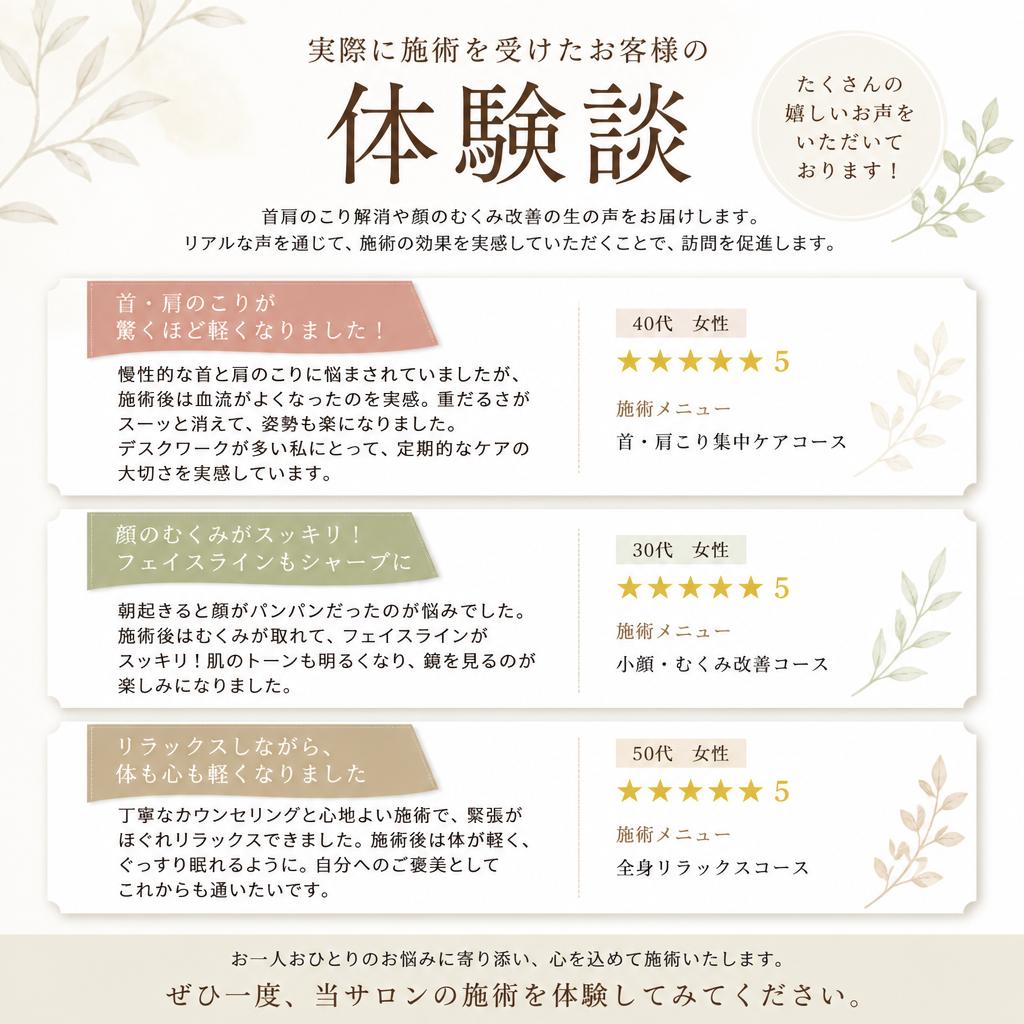 施術後の効果と体験談