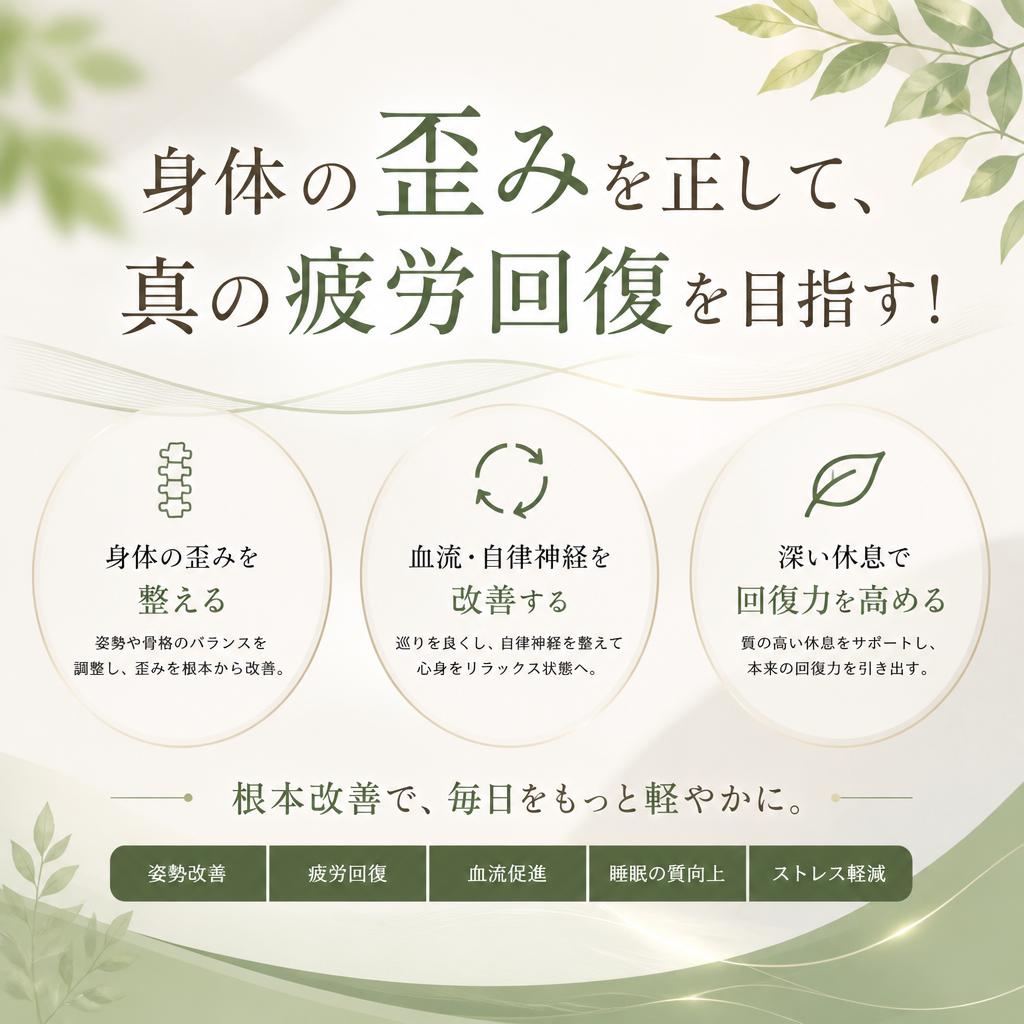 身体の歪みを正して、真の疲労回復を目指す！