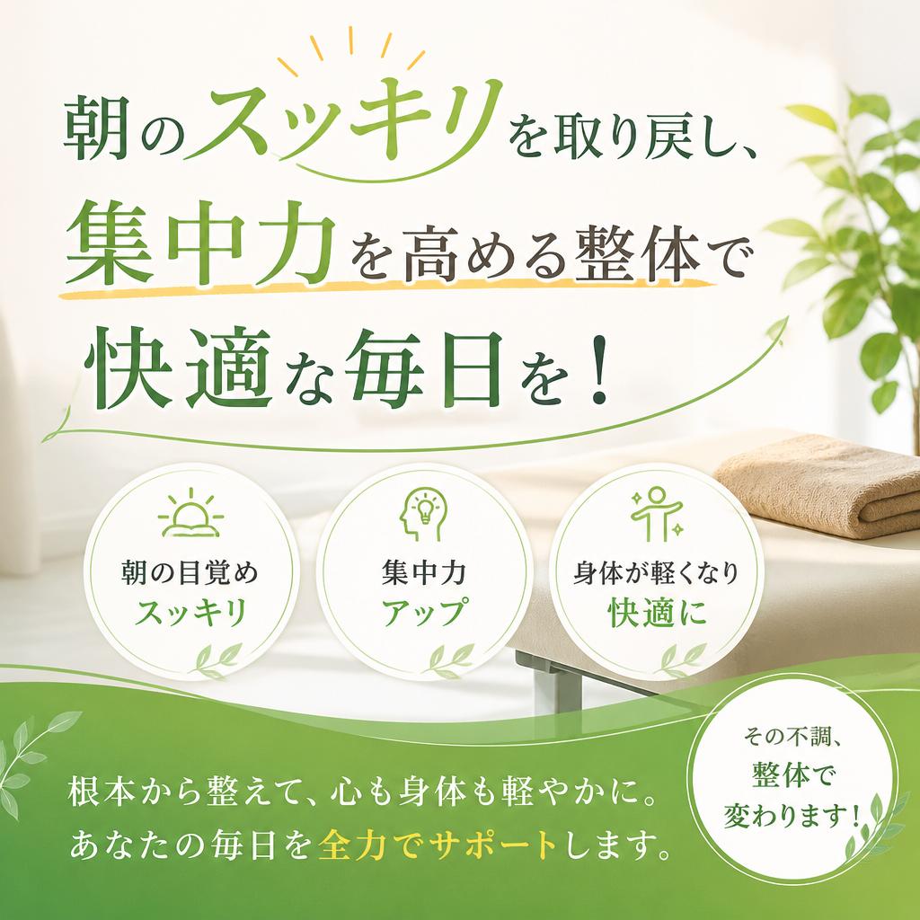 朝のスッキリを取り戻し、集中力を高める整体で快適な毎日を！