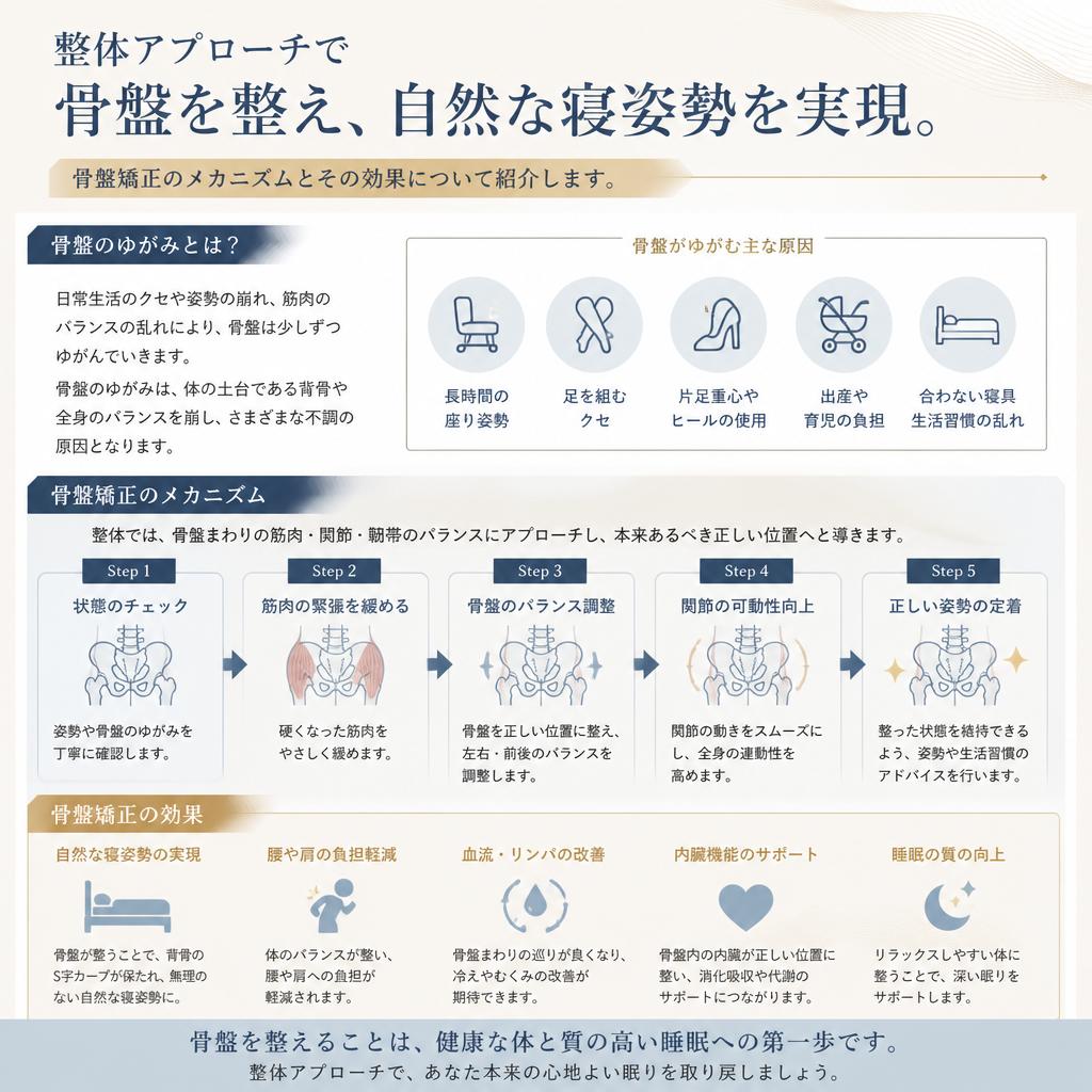 2. 骨盤矯正で理想の寝姿勢を手に入れる