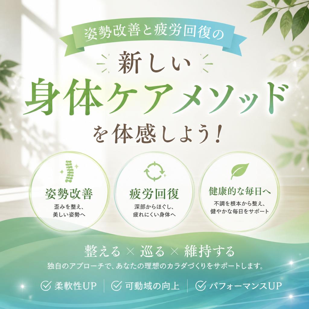 姿勢改善と疲労回復の新しい身体ケアメソッドを体感しよう！