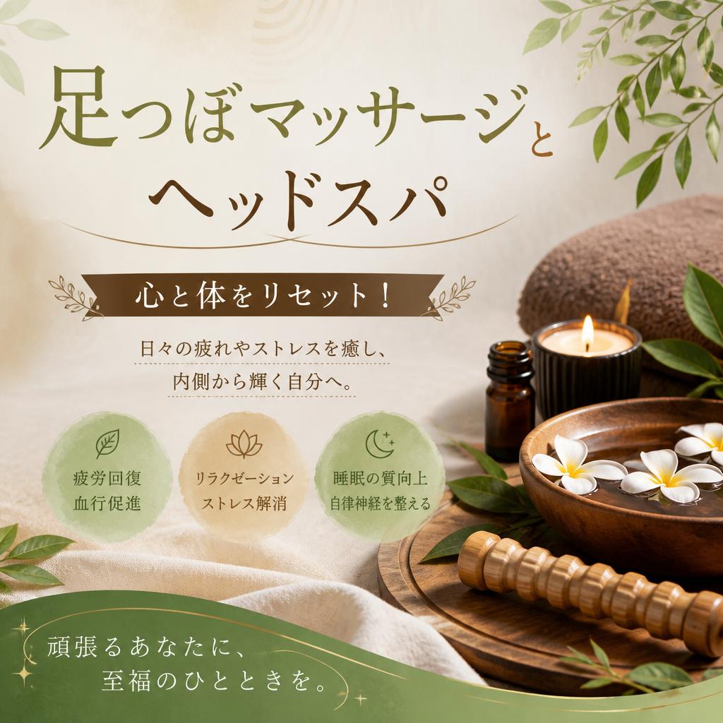 足つぼマッサージとヘッドスパで、心と体をリセット！
