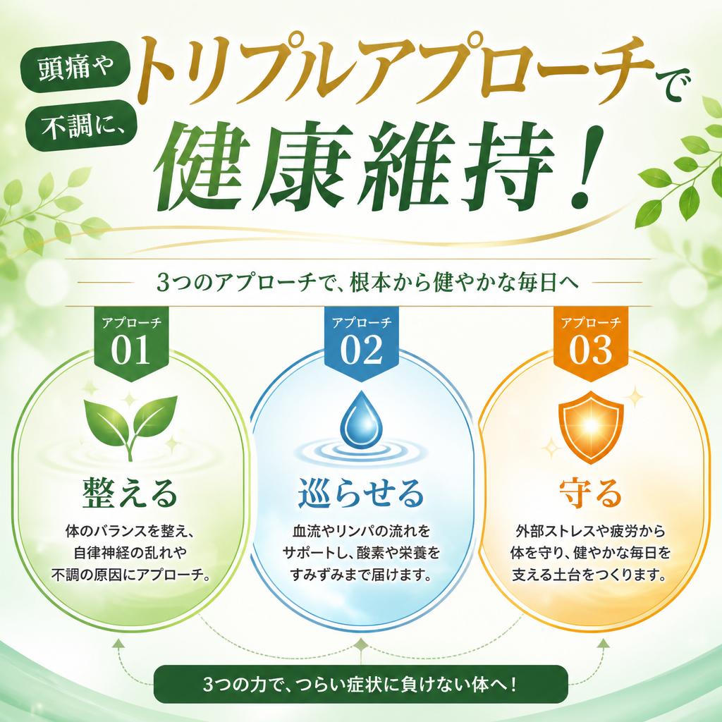 頭痛や不調に、トリプルアプローチで健康維持！