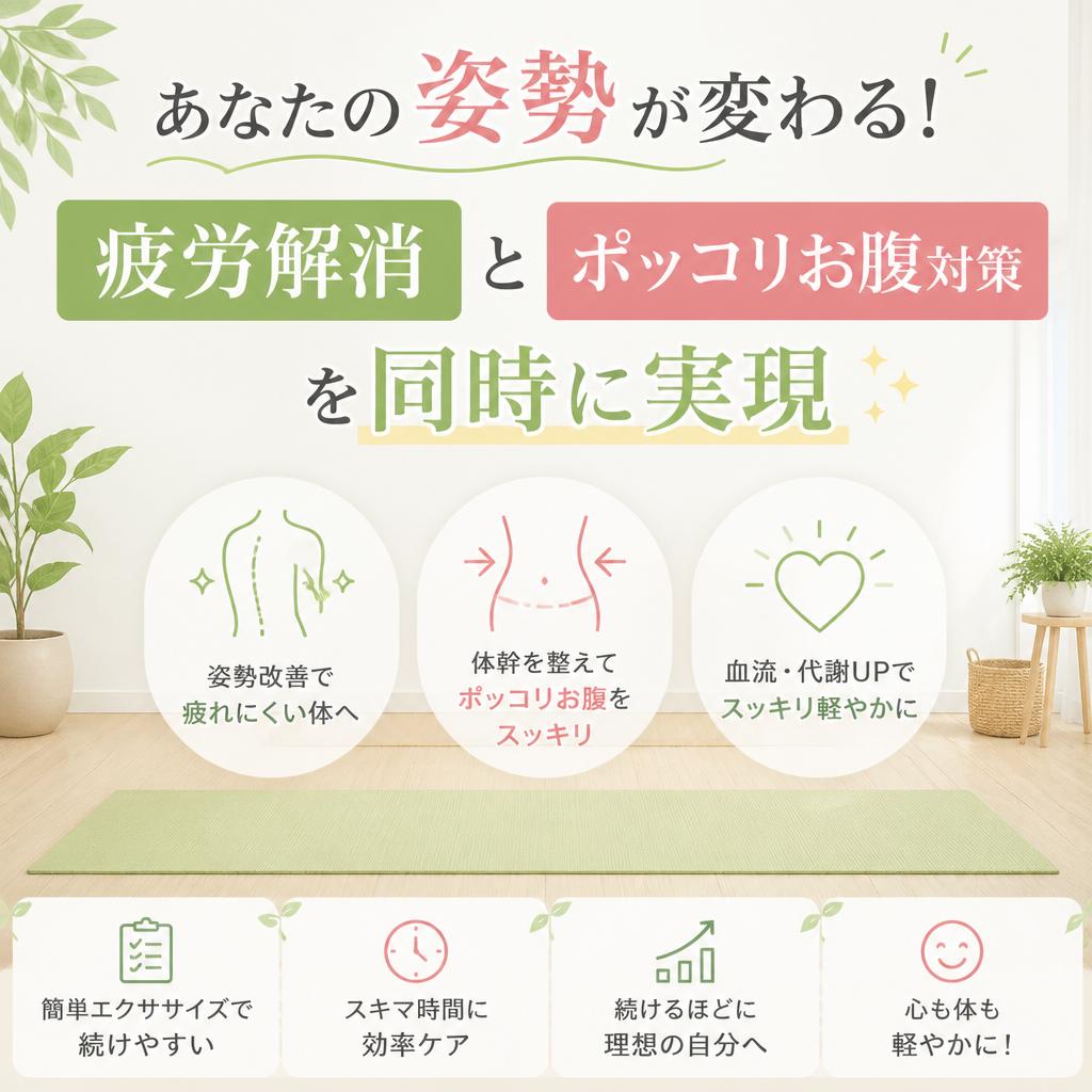 あなたの姿勢が変わる！疲労解消とポッコリお腹対策を同時に実現